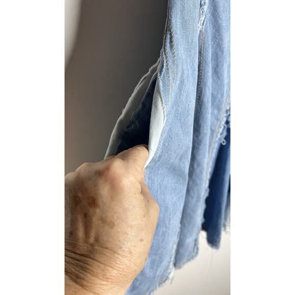 Pilcro Strapless Raw Seams Patchwork Denim Smocked Fit & Flare Mini Dress Small - Picture 10 of 13